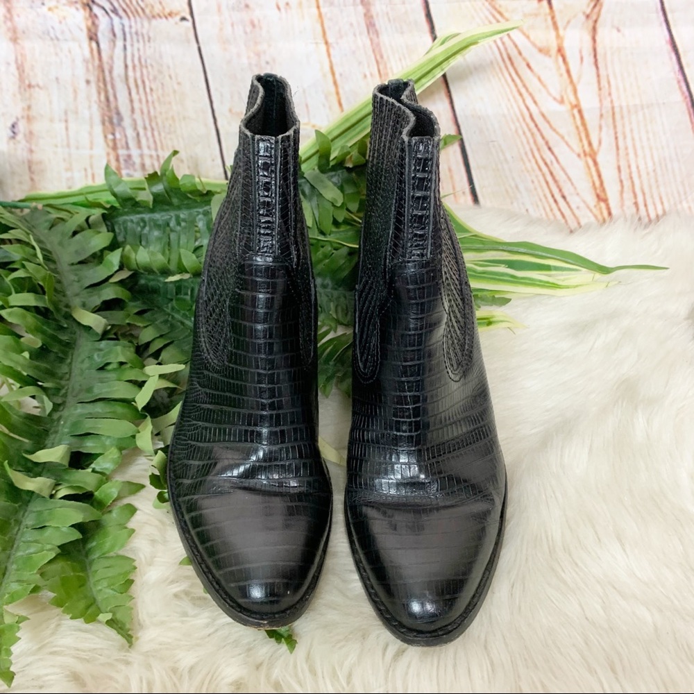 Ash Black Croc Embossed Leather Ankle Booties - Picture 8 of 9